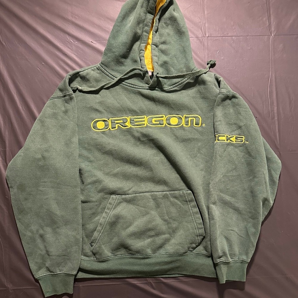 Stadium Athletics Oregon Ducks Hoodie Green Yellow Embroidered Large NCAA